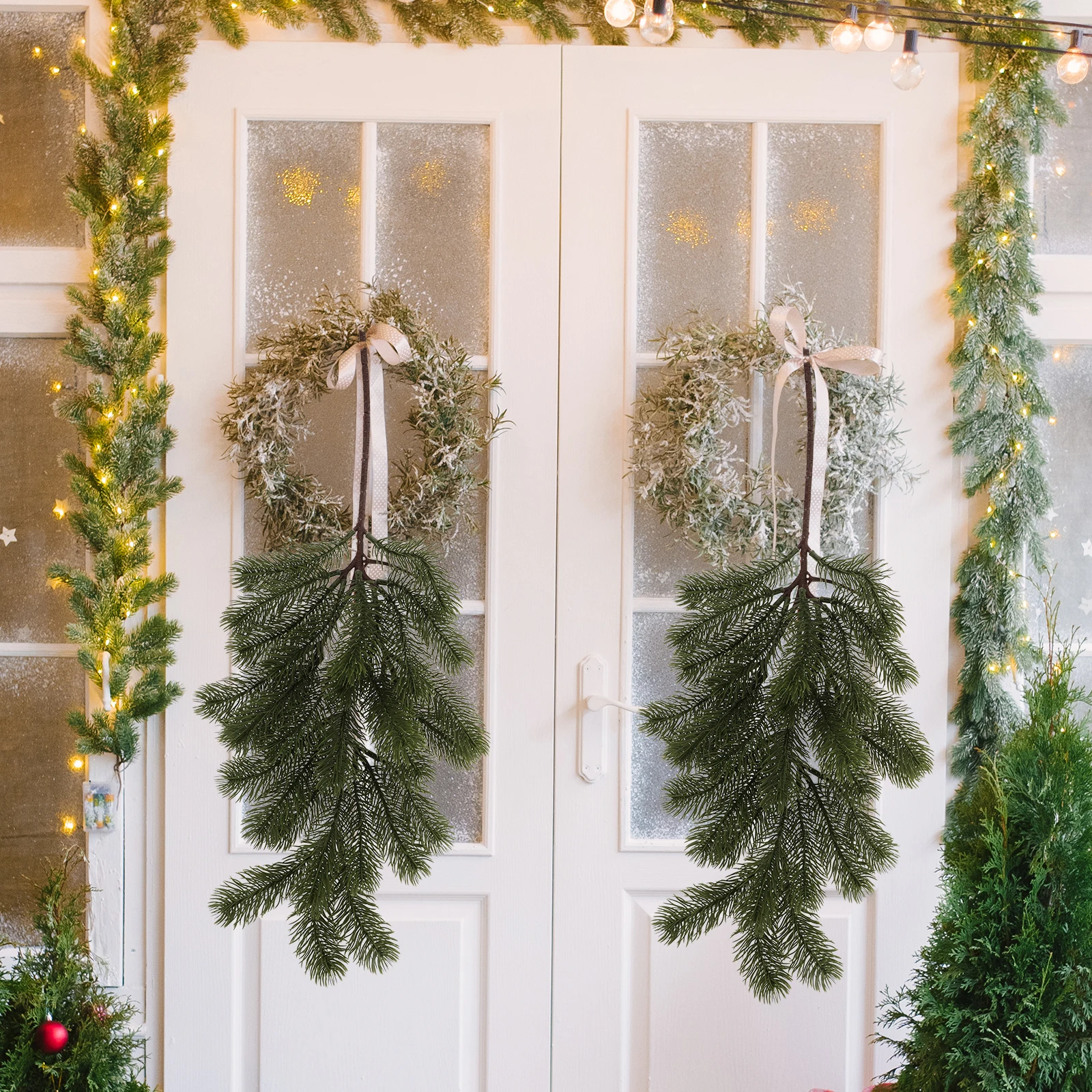 

Festive Christmas Teardrop Swag Garland Artificial Pine Branch Xmas Door Hanging Decoration Indoor Wall Diy Holiday Party Decor