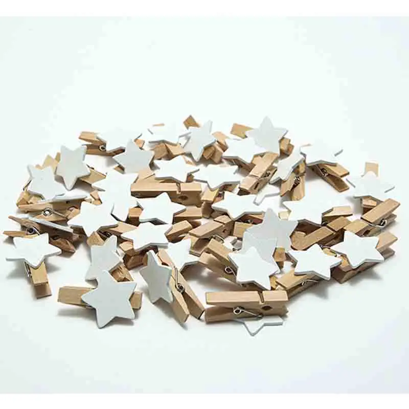 35x25mm 20pcs Wooden White Star Photo Clips Memo Paper Peg Clothespin Stationery Christmas Wedding Party Craft DIY Home Decor