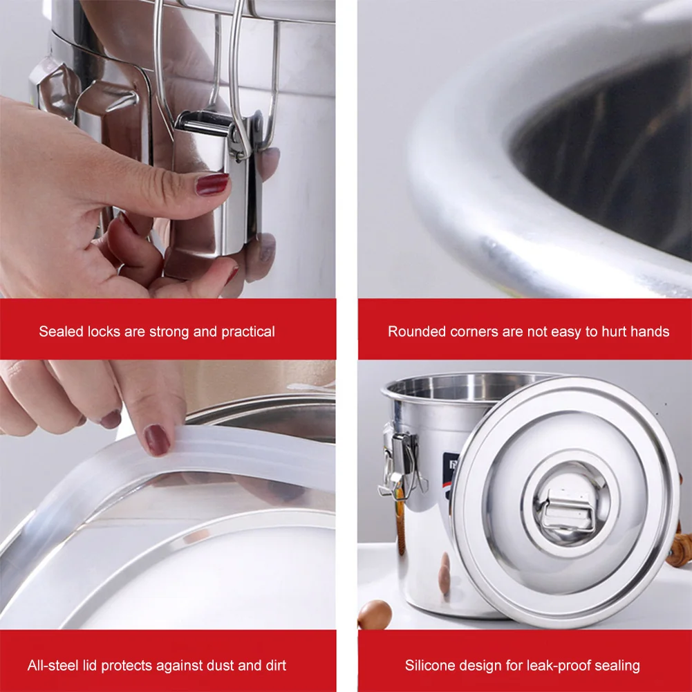 304 Stainless Steel 6/12L Airtight Canister Household Kitchen Food Grain Rice Oil Sealed Storage Bucket Food-grade Container
