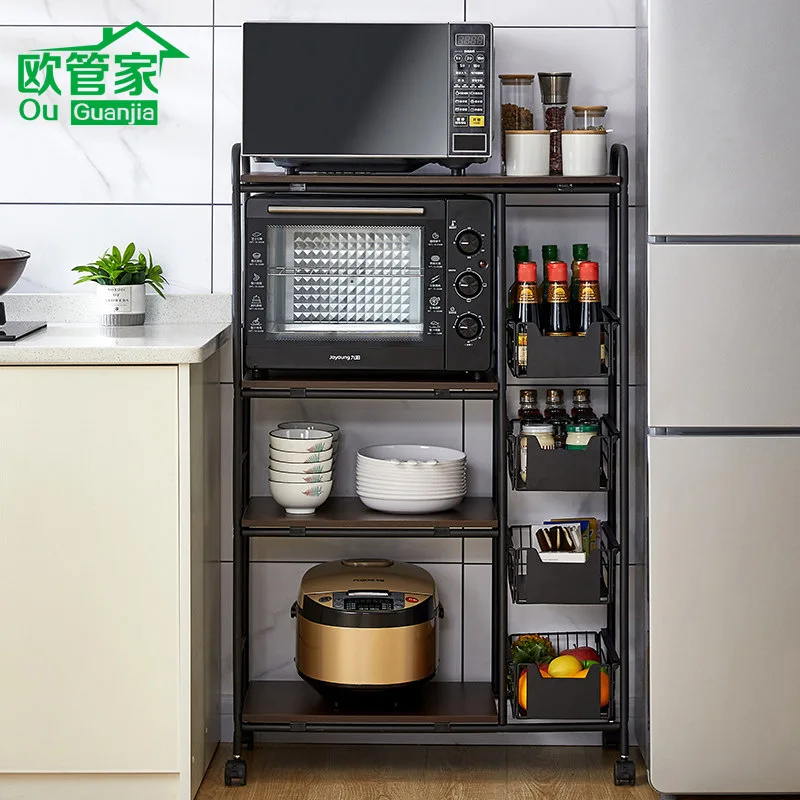 

Kitchen Multi-Functional Floor Microwave Oven Storage Rack Removable Trolley Microwave Oven Oven Rack