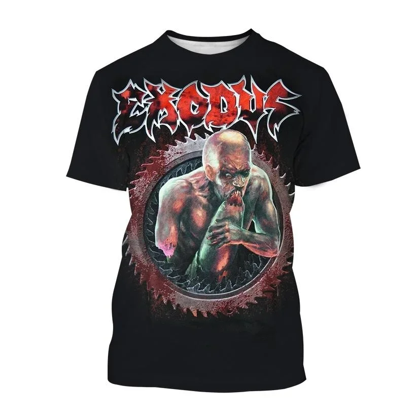 Trendy Men Heavy Metal Band Piranha Fish 3D Print T-Shirt Cool Rock Hip-hop Unisex Crew Neck Short Sleeve Tops Y2k Clothes