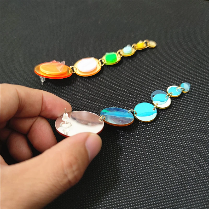 KUGUYS Round Dots Long Tassel Drop Earrings for Women Mirror Gold Color Acrylic Trendy Jewelry Fashion Hyperbole Accessories
