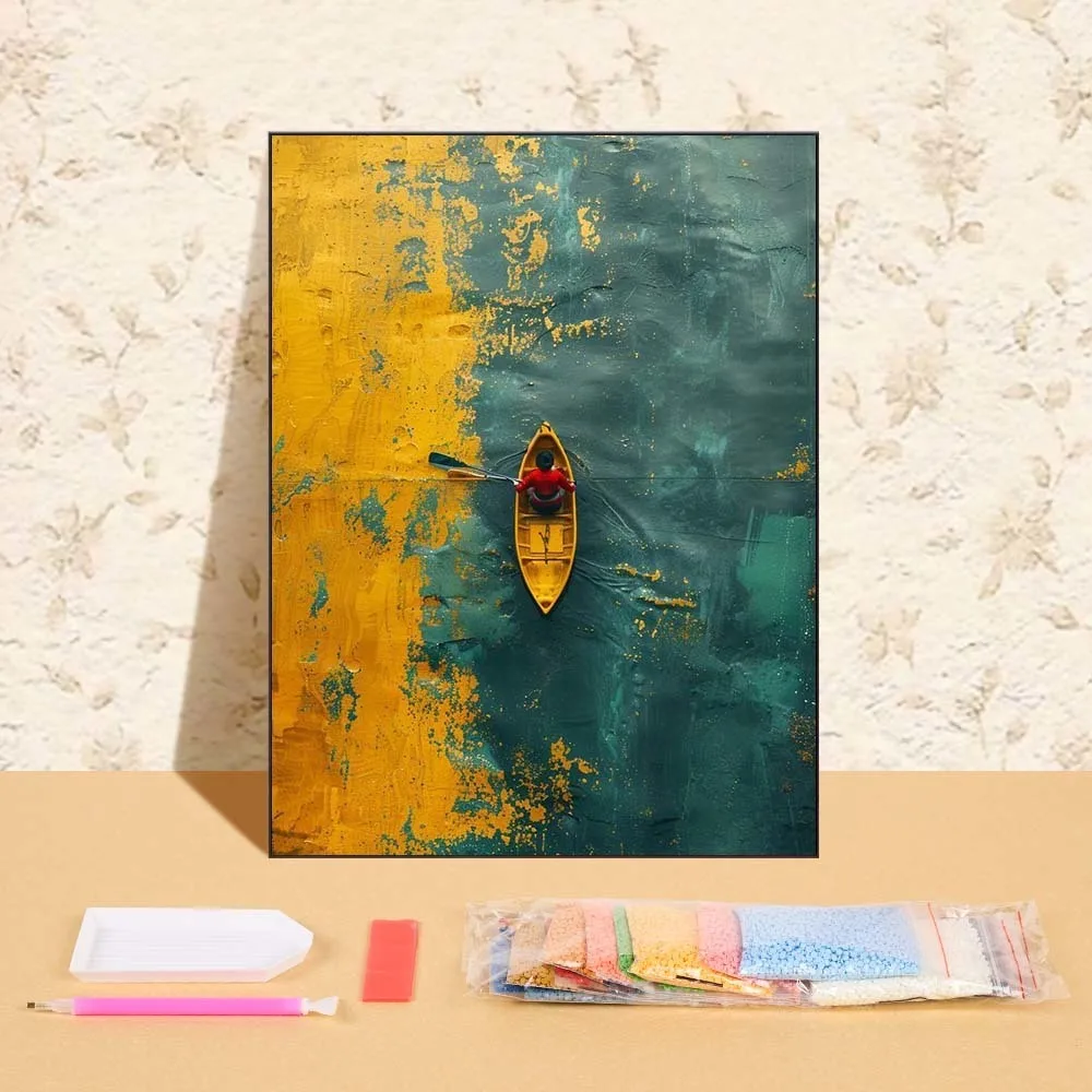 

Wooden Boat Full Round Diamond Paintings Mosaic Complete Kit New Collection 2025 Diamond Embroidery Room Wall Decoration