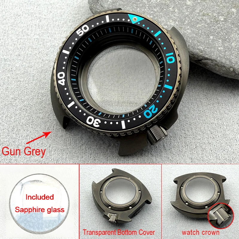 

44mm Gun Grey Mod 6105 6309 Turtle Abalone Crown at 4.1 for 28.5mm Dial Fits 7S 4R NH35 Movement Men's Diving Watch Case Custom