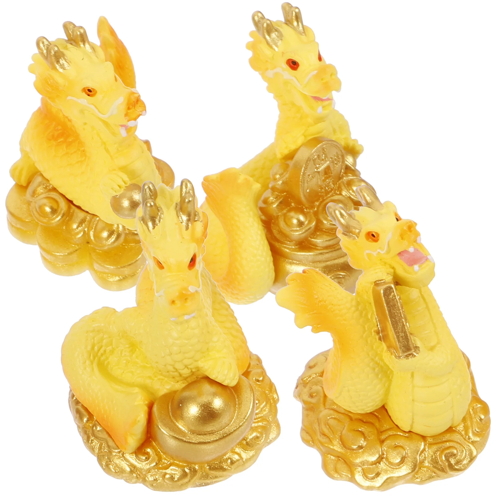 4 Pcs Zodiac Dragon Dolls Toys Figurine Decors Statue Resin Desktop Decoration Decorative Statues Table Tiny Figurines