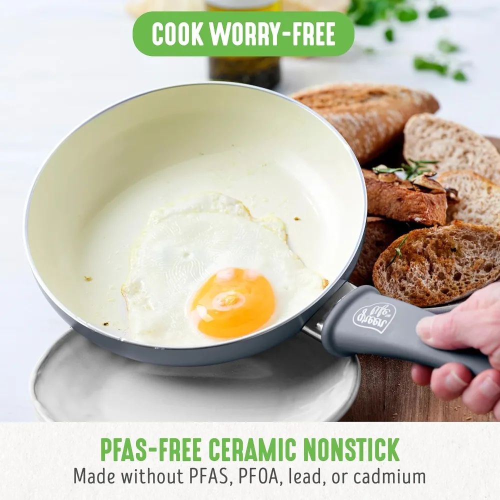 

Soft Grip 16 Piece Cookware Set, Non-Toxic PFAS-Free Ceramic Nonstick, Frying, Sauce, Saute, Utensils, Glass Lids