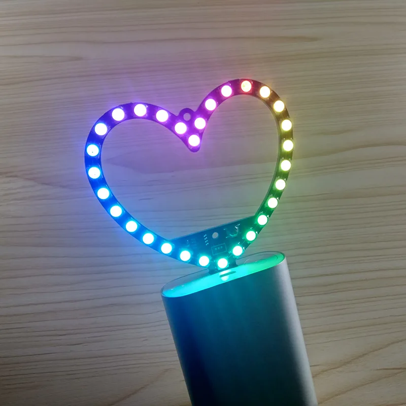30 lights heart-shaped RGB LED button to switch multiple flash methods WS2812