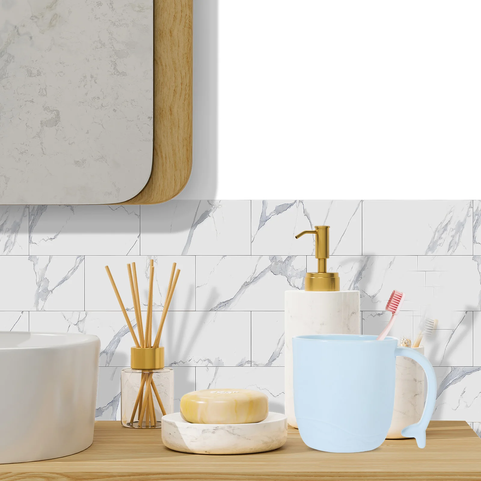 

2Pcs Kids Toothbrush Cups Plastic Bathroom Tumbler Handles Drinking Mouthwash Holder Travel Brush Holder Reusable