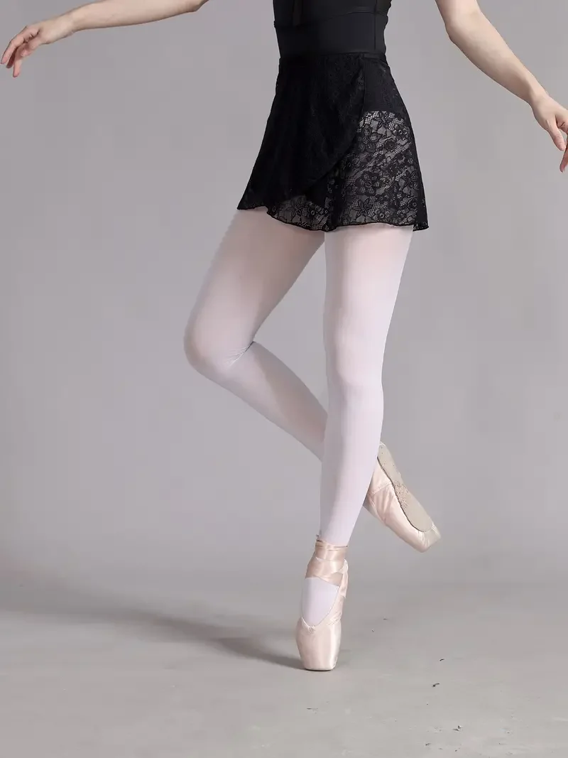 Elegant Black Ballet Wrap กระโปรงผู้หญิง Semi-Sheer Lace Dance กระโปรง Dancewear