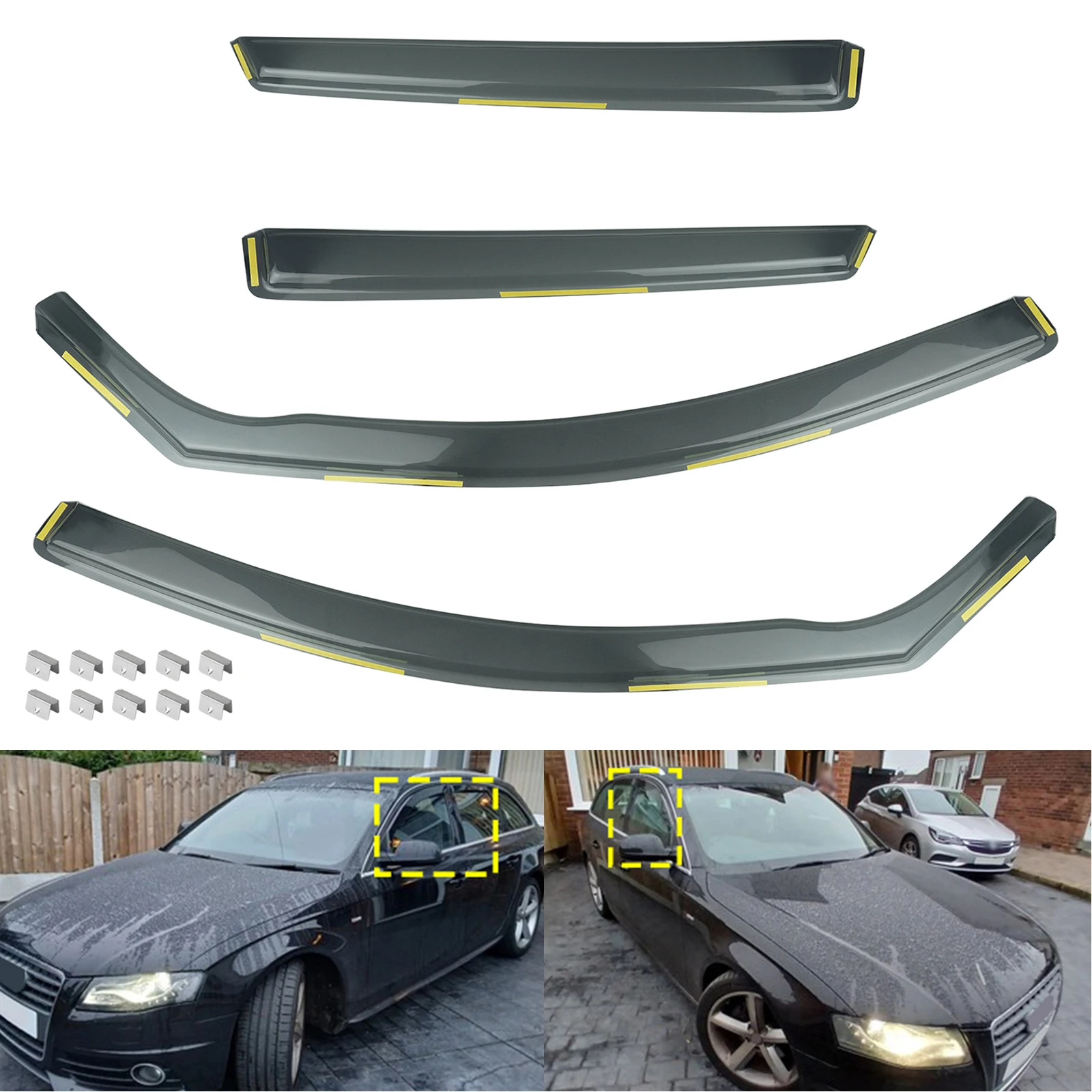 Image of 4-teiliges Set Getönte Windabweiser für Audi A4 B8 8K5 Kombi AVANT 5-Türer 2009-2015 Fenster-Windabweiser Regen-Sonnenschutz