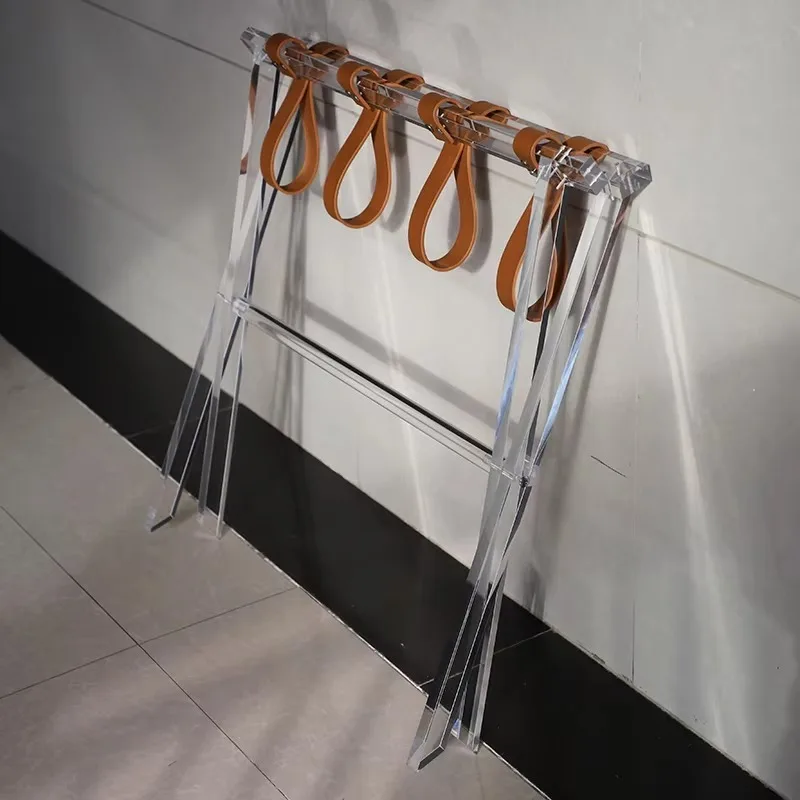 Foldable Acrylic Luggage Rack - Modern Hotel Suite Suitcase Stand with Sleek Display Design