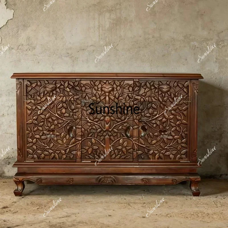 Decorative shoe cabinet, carved solid wood edge cabinet, entrance cabinetTJ