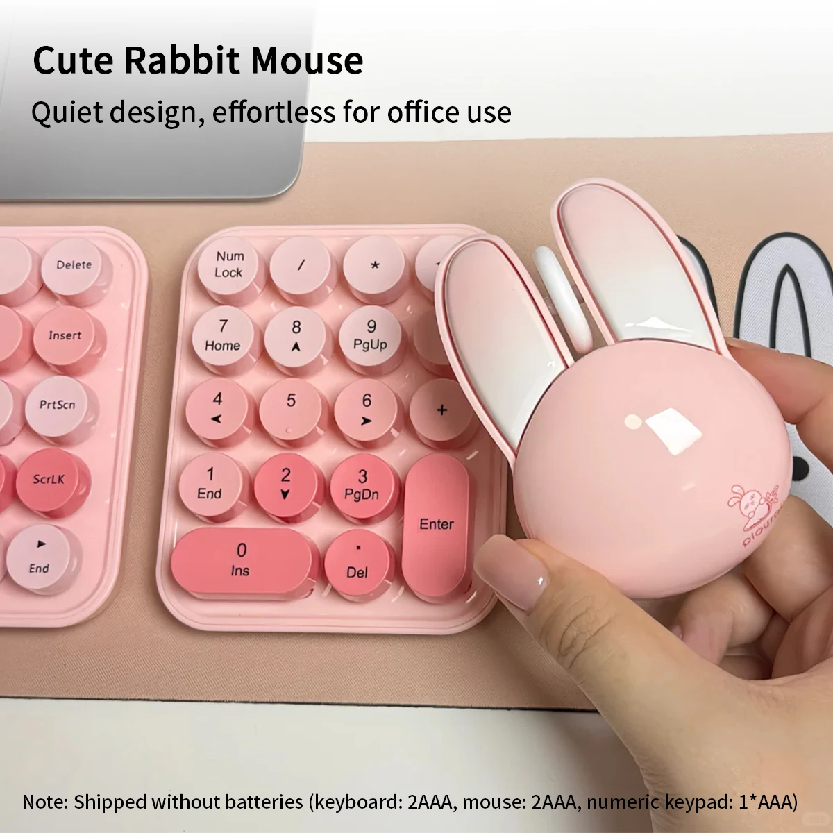 MOFii 3-in-1 Wireless Keyboard Mouse Combo, Pink Round Cute Keycaps, 2.4G Plug & Play, US QWERTY Layout for PC Laptop