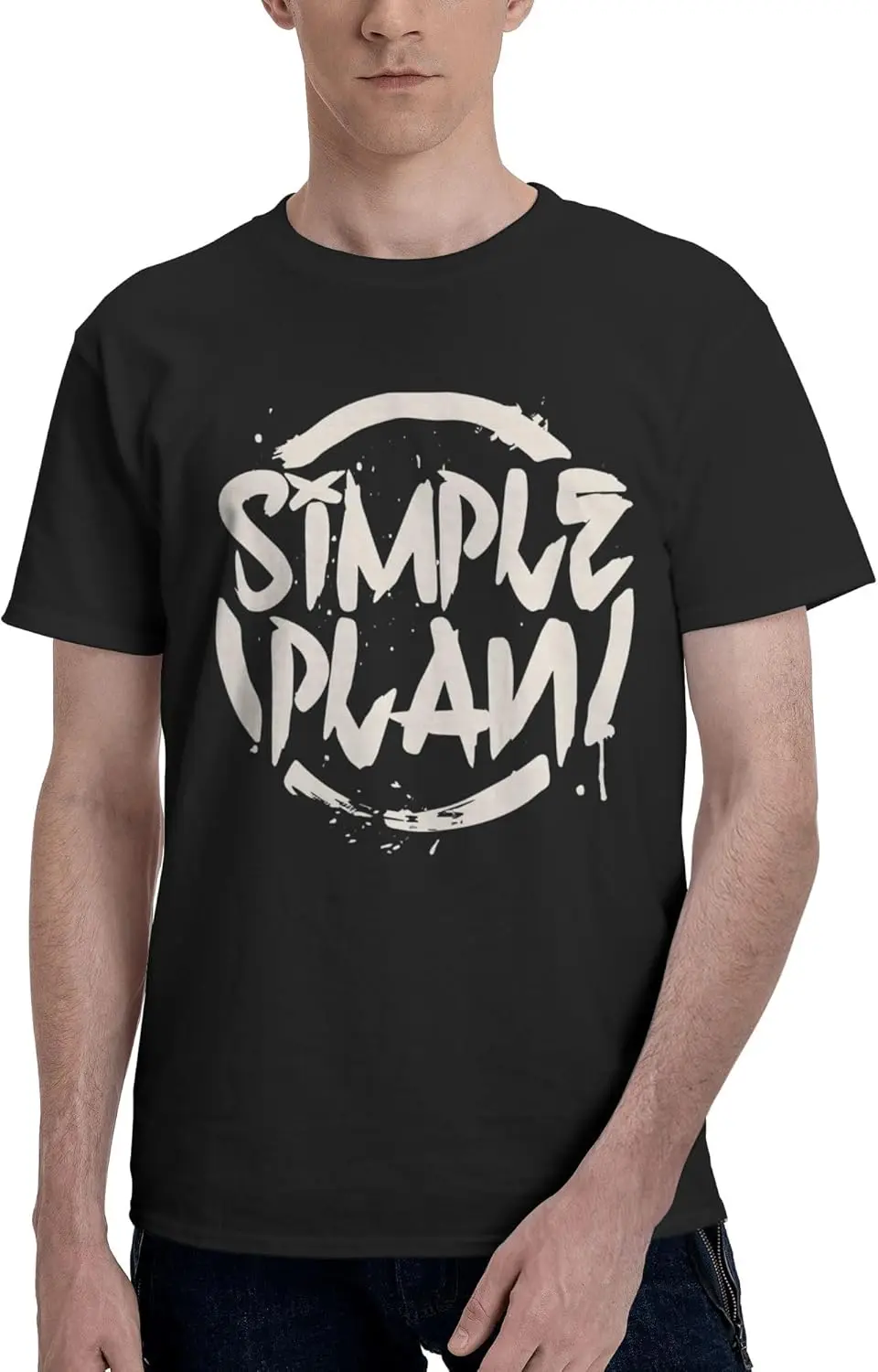 Simple Music Plan Men'S Cotton T-Shirt Classic Graphic Short Sleeve Top Moisture Wicking Tees Black