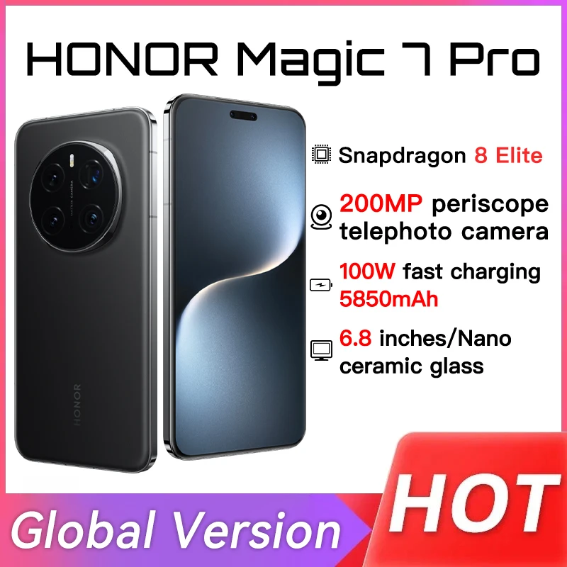 HONOR Magic7 Pro versión Global 5G Smartphone Snapdragon 8 Elite 6,8 ''120Hz pantalla OLED 5850mAh100W carga rápida 80W inalámbrico