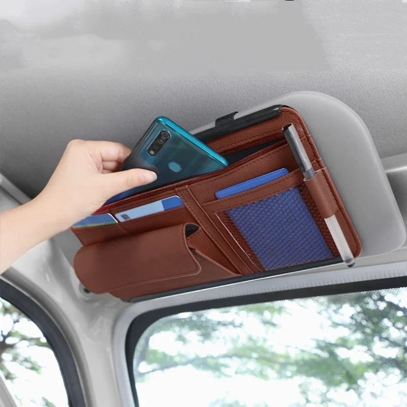 Car Sun Visor Organizer Storage Car Sunglasses Bill Pen Card Bag  Car Accessories Gadget