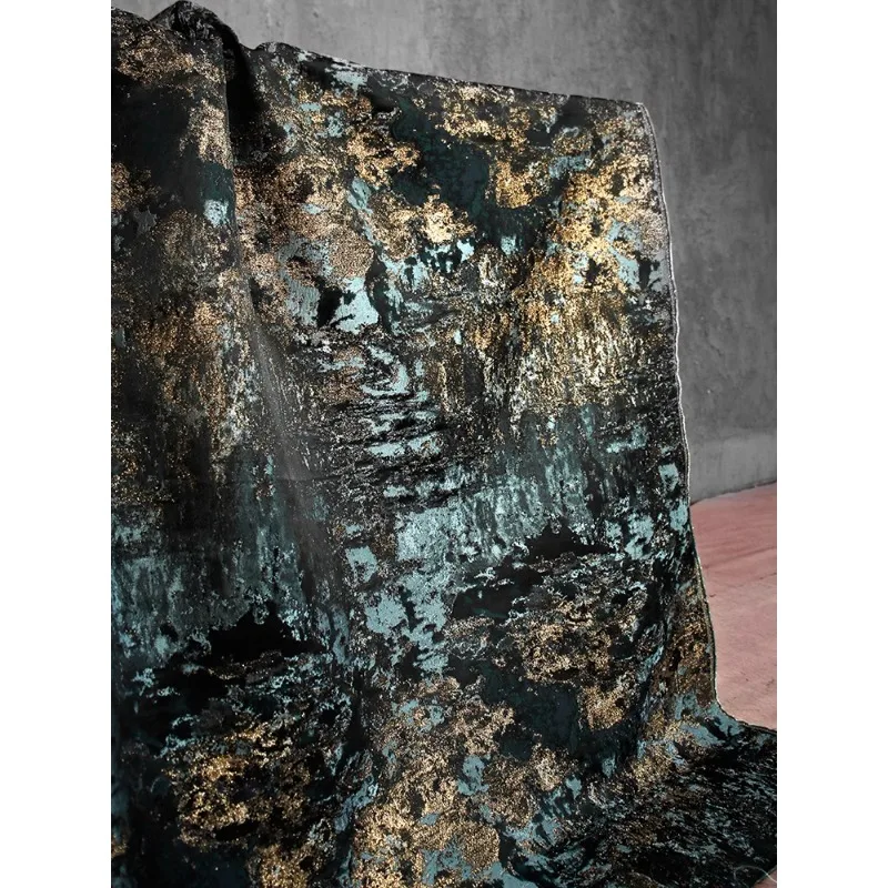 Ice Blue Gold Silk Light Retro Jacquard Fabric Creative Small Relief Texture Coat Pants Fashion Designer Fabric
