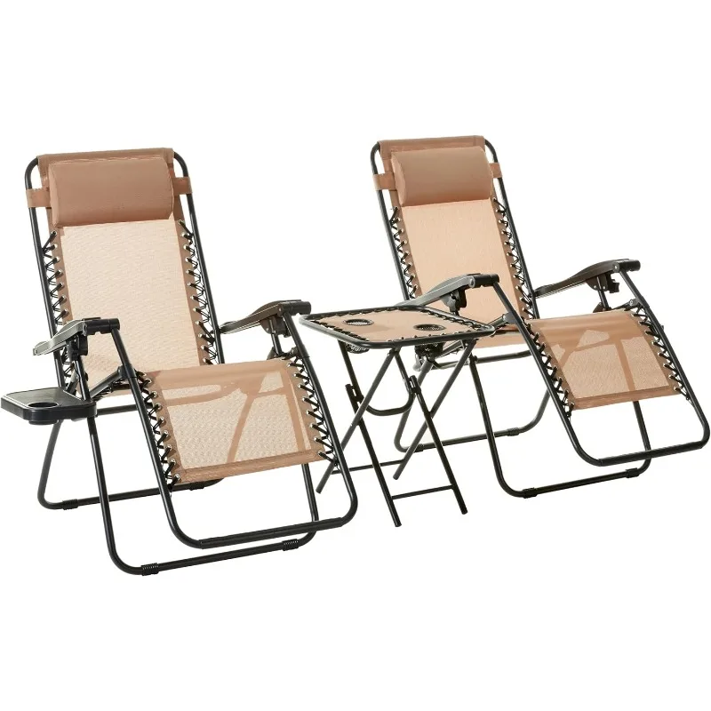 Basics Outdoor Textilene Adjustable Zero Gravity Folding Reclining 3-Piece Lounge Chair Set with Side Table, 35 x 26 x 43 inches