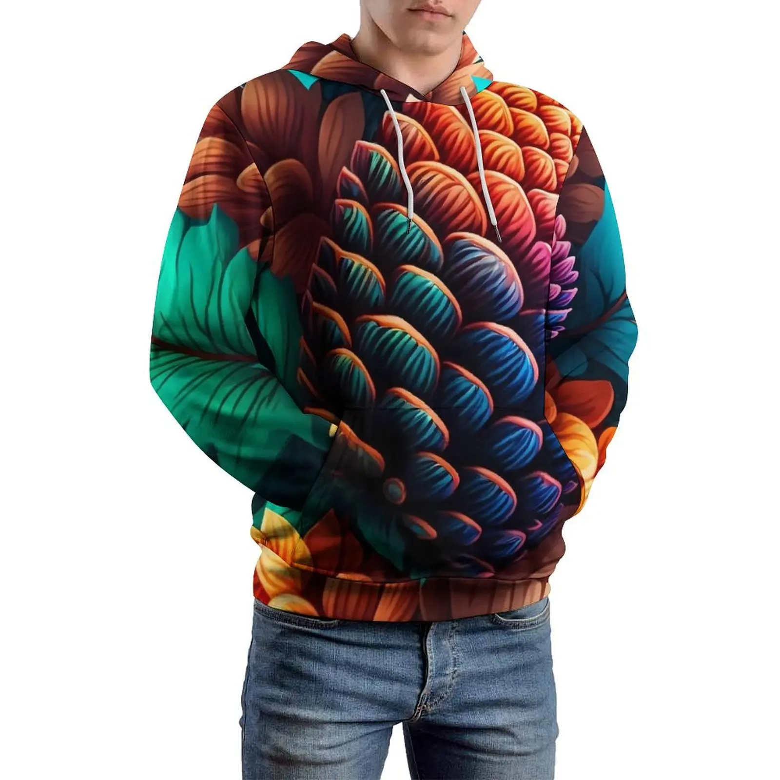 Pine Cones Casual Hoodies Colorful Autumn Classic Pullover Hoodie Men Long Sleeve Y2k Graphic Clothing Birthday Present