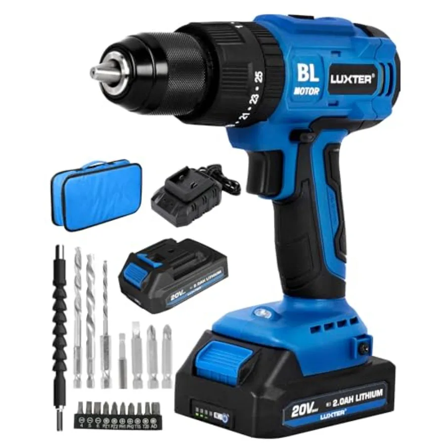 

20V Cordless Brushless Drill Set 3/8-Inch Chuck Electric Screwdriver with 2 Variable Speed LED Light 22+1 Torque Setting