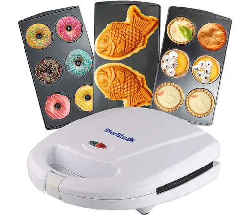 3-in-1 Mini Dessert Maker: Donuts, Pies, Taiyaki - 700W White Appliance
