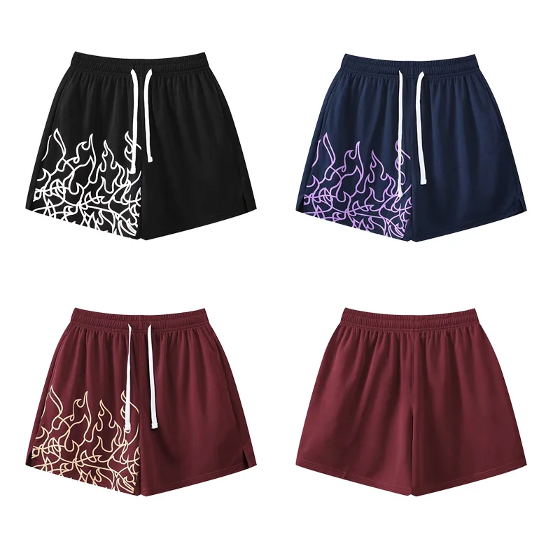 American Basketball Shorts Men Flame Print Running Fitness Quick-drying Pants Summer Gym Sports Training Breathable Shorts