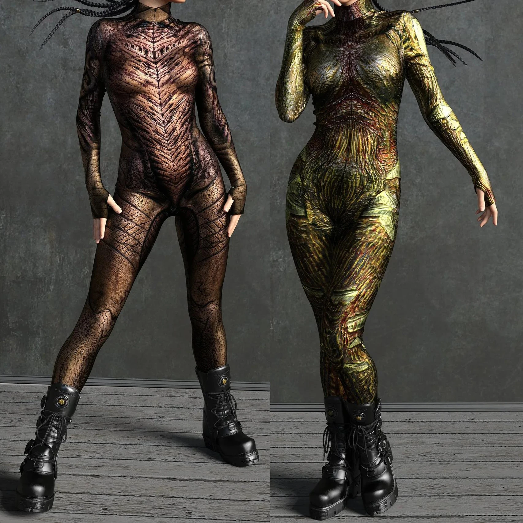 Halloween Horror Monster Haut Overall Cosplay Zentai Anzug Kostüm Steampunk Party zeigt Leistung Frauen Männer Body