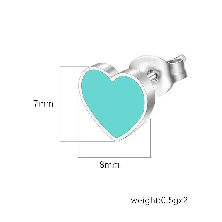 Stainless Steel Stud Earrings For Women Men Silver Color Female Male Red Blue Enamel Heart Wedding Small Ear Studs Party Jewelry
