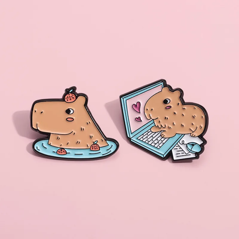 Pin Club | Cartoon Capybara Metal Brooches Play Computer Funny Cute Animal Lapel Badges Clothes Backpack Decorative Jewelry Gift