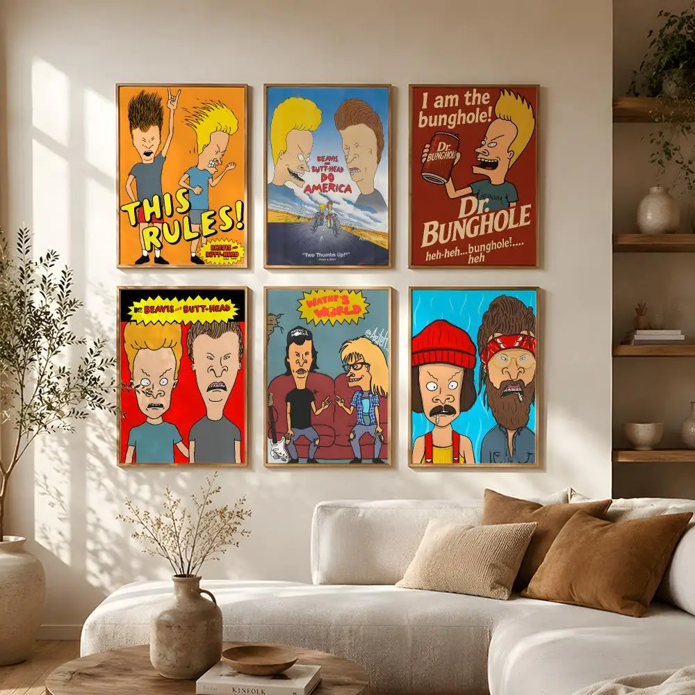 Anime Beavis And Butthead Poster Self-Adhesive HD Mural Wall Decals, Living Room Bedroom Home Decor Gift