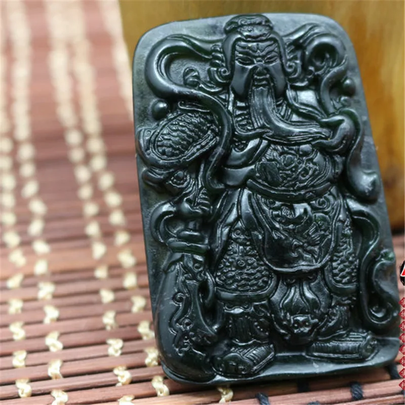 New Natural Dark Green Jade Wu Caishen Guan Gong Yu Pei Pendants for Men and Women Are Safe and Versatile Pendants.