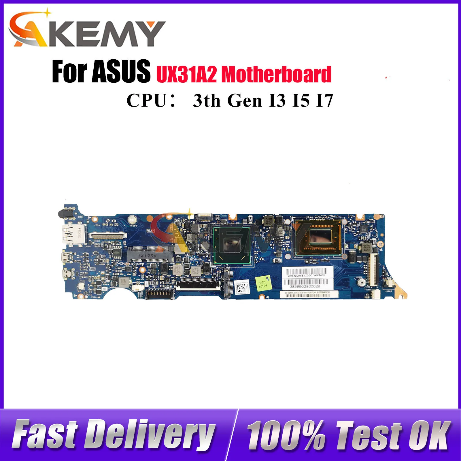 

UX31A2 Материнская плата для ноутбука ASUS ZenBook UX31A UX31A2 Материнская плата для ноутбука с процессором I3 I5 I7 100% тестирование ОК быстрая доставка stk