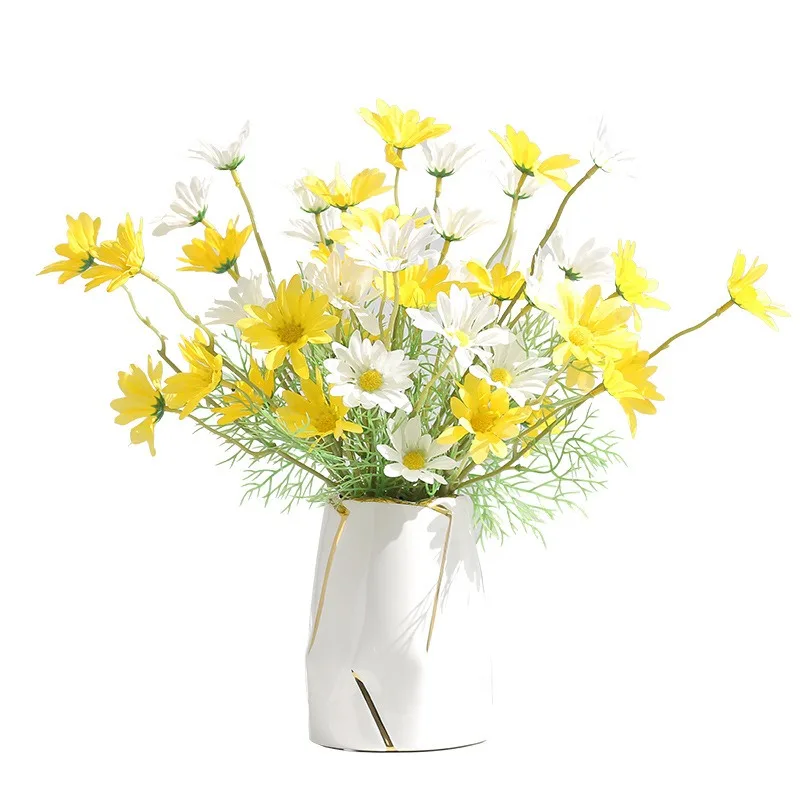 1/5Pcs White Daisies Artificial Flowers Bouquet Fake Flowers Garden Home Room Decor Party Wedding Decoration DIY Vase Ornament
