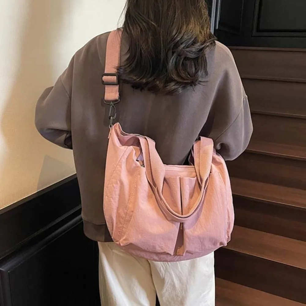 

Casual Solid Color Tote Bag Multi-Pocket Soft Large Capacity Shoulder Bag Polyester Japanese Style Versatile Commuting Handbag