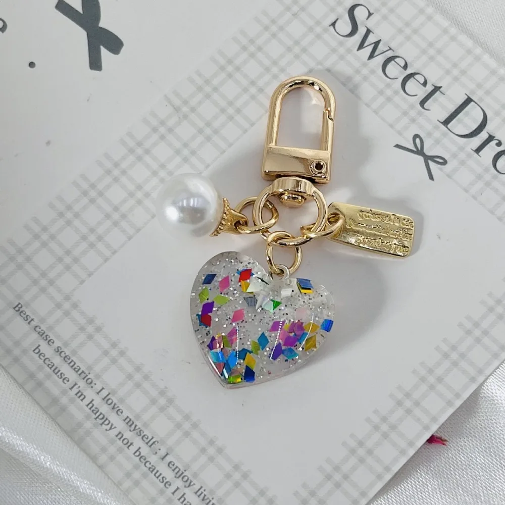 New Pearl Love Keychain Ins Popular Personalized Keyring Cute Little Fresh Broken Colors Earphone Set Bag Hanging Pendant