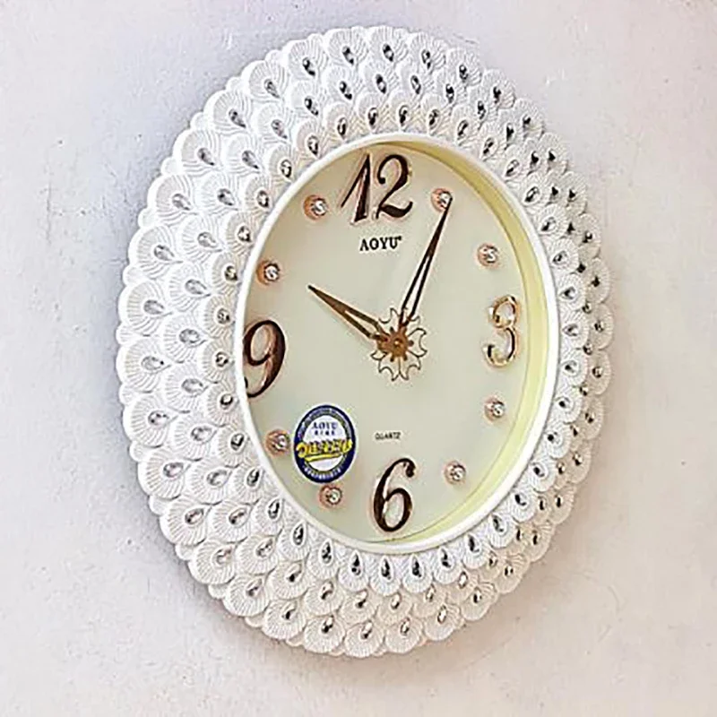 Vintage Large Wall Clock Modern Silent Clocks Wall Home Decor Feather Diamonds Living Room Creative Art Living Room Decoration