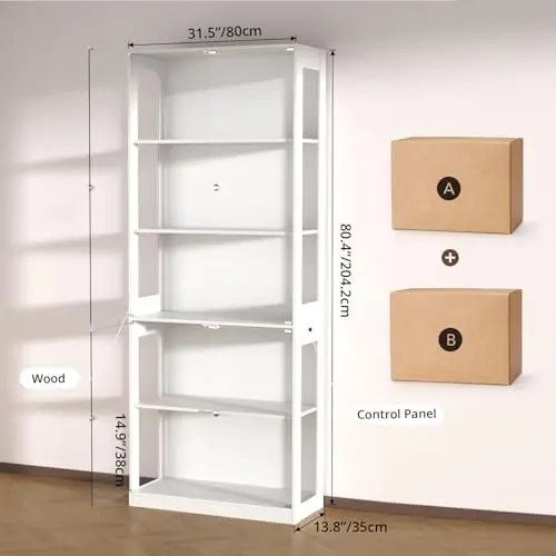 80'' Display Cabinet with Glass Door, 5-Tier Curio Cabinet for Collectibles Trophy, Glass Display Case with Human Body