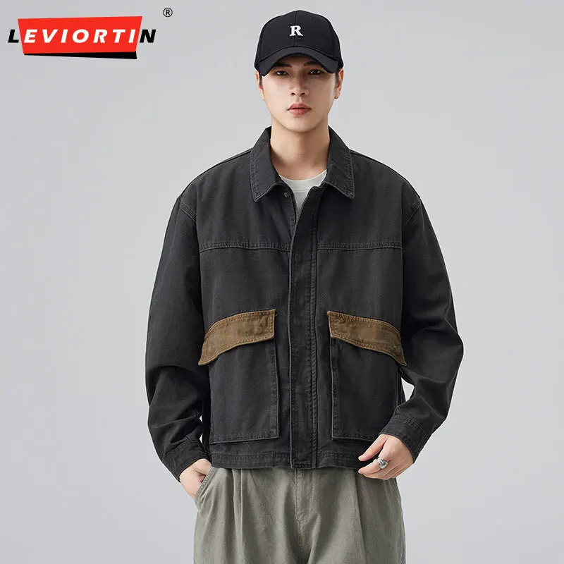 

autumn/winter men's youthful popular style washed retro versatile pocket color blocking design high-end motorcycle denim jacket