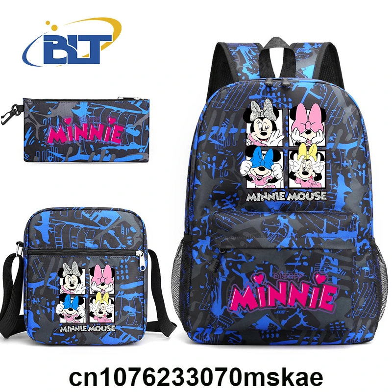 Disney Minnie Mouse Print Kids School Bag Set Student Backpack Shoulder Bag Pencil Bag 3-piece Set for Girls