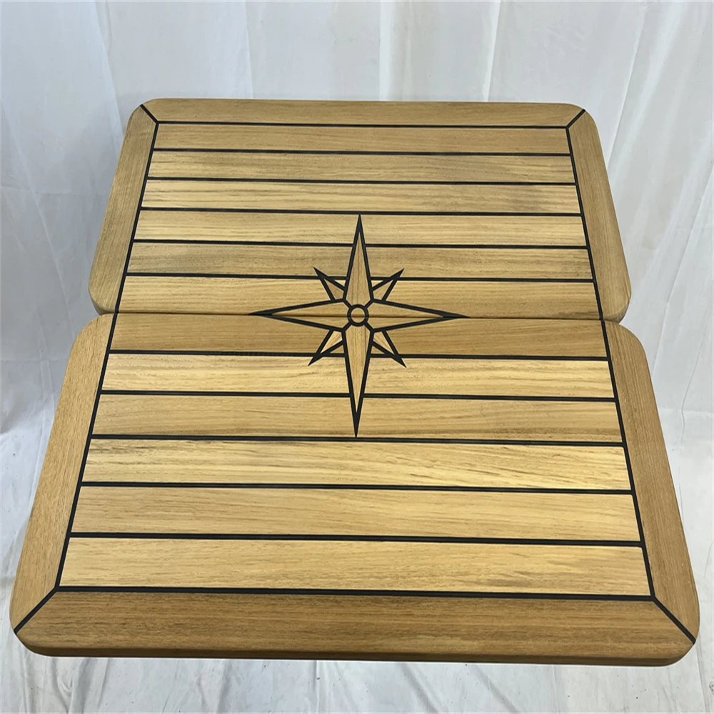 Folding Teak Table Top 340/680*750mm ,13.4/26.8*29.5 inch Rectangular Star Inlay Marine Boat Yatch RV TF3475