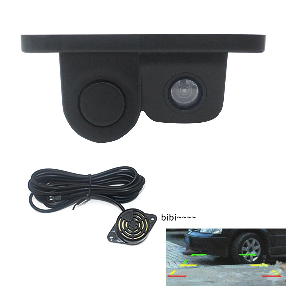 

2 in 1 LED Sound Alarm Car Parking Cam Kit Car Reverse Backup Video Parking Sensor Radar System 170° CCD Rearview Parking Camera