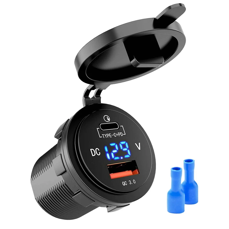 Cargador USB 3,0 de carga rápida para coche, adaptador de salida tipo C PD de 18W para coche, barco, RV, motocicleta