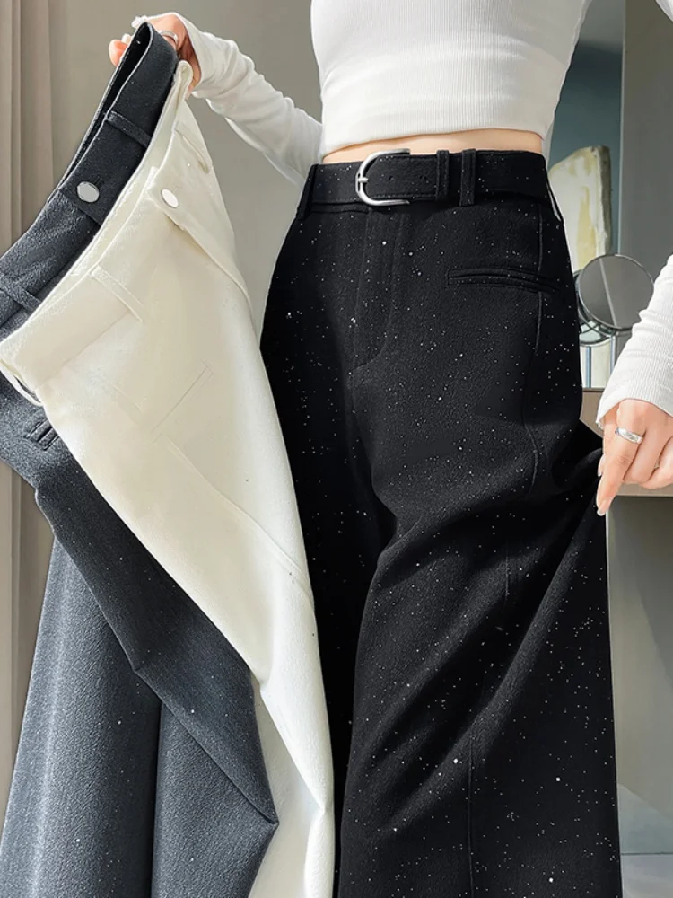 Black Sequin High Waist Suit Pants Women's Spring Autumn 2026 New High Gloss Slim Fit Drapey Knife Wide Leg Pants