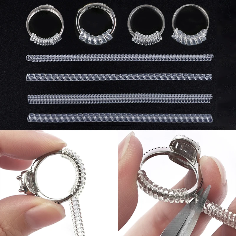 Jewelry Tools Spiral Based Ring Size Adjuster 4pcs/Set Ring Adjuster Invisible Transparent Tightener Resizing Tool Jewelry Guard
