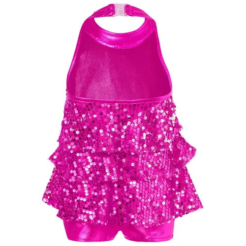 Imagen 2 del producto Traje de baile de Ballet latino de Jazz moderno con lentejuelas brillantes y cuello Halter para niñas, vestido corto, Ropa de baile puesta en escena