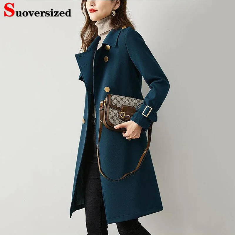 Elegant Double Breasted Long Trench Coats Casual Classic Gabardina Abrigos Chic Jacket 5xl Windbreaker Belt Streetwear Casacos