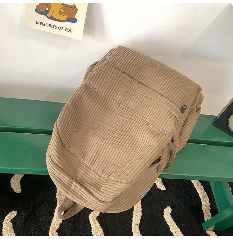 Solid Nylon Soft Sewing Thread Zipper School Bags 2026 High Quality Large Capacity Bags Corduroy Casaul Softback Youth Backpack