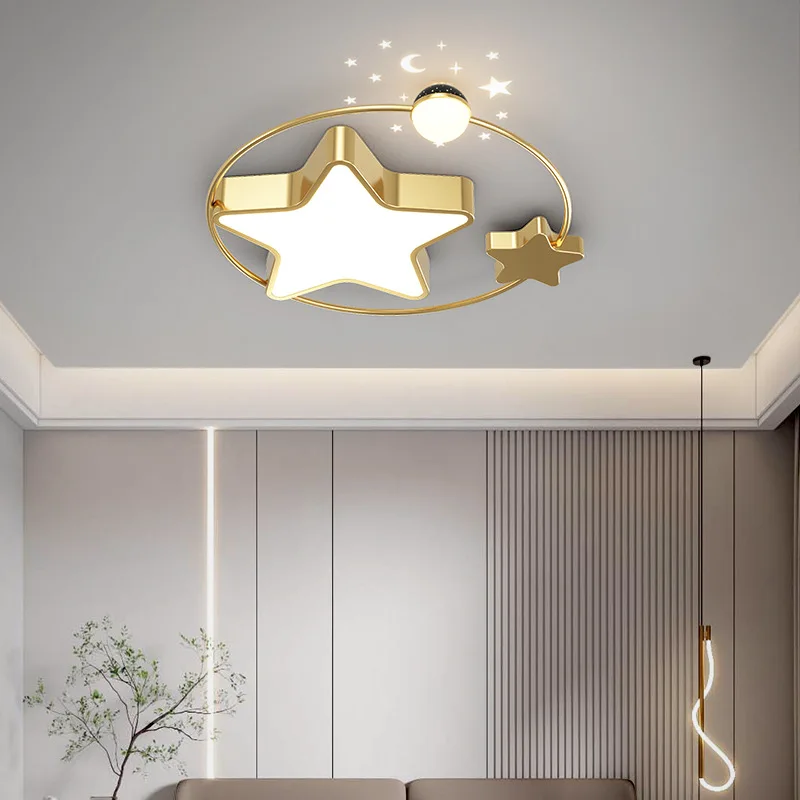 

Modern Nordic Stars Ceiling Lamp for Children's Bedroom Foyer LED Blue Black Gold Art Decor Appliance Iron Acrylic Light Fixture