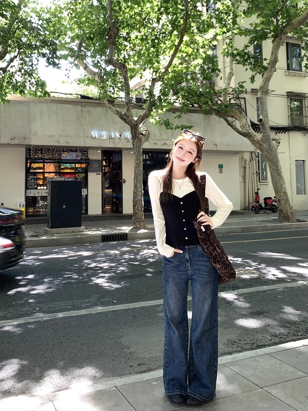 ファイオナブル ロングスリーブ ニットセーター レディース スリムフィット カラーブロック コントラスト 秋冬新作 高級感 トレンド