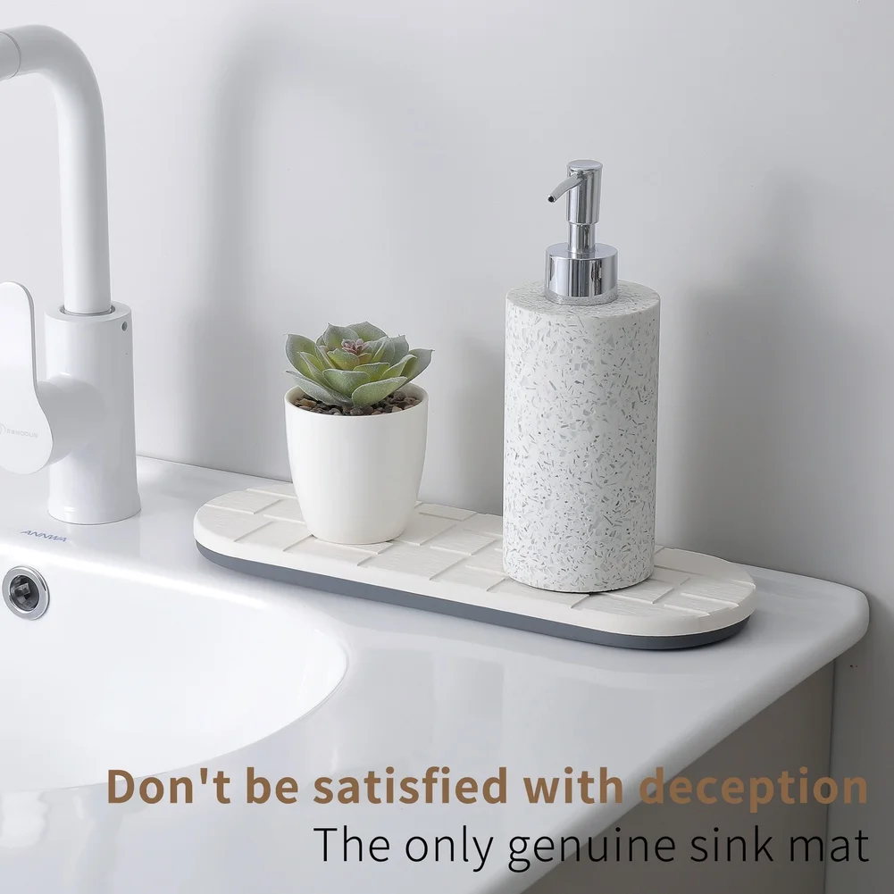 Quick Drying Diatomaceous Earth Sink Mat Super Absorbent Stone Pad With Silicone For Non Slip Base For Kitchen Bathroom
